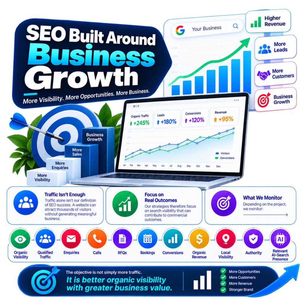 Generated image: Qatar SEO Analytics Growth Banner Edit Edited image f809637c-efbc-49ee-a93a-c4751dfe99f2.png make this image trasnsparent Generated image: Glossy Qatar Flag Map Cutout Edit Generated image: Qatar Local SEO Marketing Showcase Edit Generated image: Qatar SEO Growth Marketing Banner Edit Generated image: Qatar SEO Services Marketing Banner Edit Edited image Pasted text.txt Document now make for it "" 1080*1080 pixels Generated image: SEO Services in Qatar Growth Poster Edit Generated image: Qatar SEO Services Infographic Edit Generated image: Qatar SEO Services Growth Infographic Edit Generated image: SK SEO Agency Qatar Growth Infographic Edit Generated image: Qatar SEO Agency: Search Expertise Infographic Edit Generated image: SK SEO Agency: A Decade of Evolution Edit Generated image: Our Story: A Decade of Search Evolution Edit Generated image: SEO Strategy: From Search to Growth Edit Generated image: Qatar Market SEO Growth Infographic Edit Generated image: 500+ Websites, Real SEO Growth Edit Generated image: Qatar SEO Experience Infographic Edit Edited image now make for it "SEO Built Around Business Growth Traffic alone isn’t our definition of SEO success. A website can attract thousands of visitors without generating meaningful business. Our strategies therefore focus on search visibility that can contribute to commercial outcomes. Depending on the project, we monitor organic visibility, qualified traffic, enquiries, calls, RFQs, bookings, conversions, organic revenue, local visibility, authority and relevant AI-search presence. The objective is not simply more traffic. It is better organic visibility with greater business value." please change the style Generated image: SEO Built Around Business Growth Edit Edited image don't use man change the style Generated image: SEO-Driven Business Growth Infographic Edit SEO-Driven Business